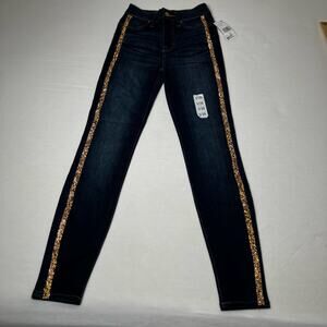 Celebrity Pink Jeans Girls SZ 1/25 Dark Wash Gold Glitter/Stone Side Stripes NWT